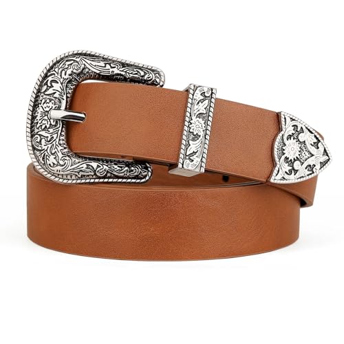 SUOSDEY 2Pack Women's Leather Belts for Jeans Dresses Belt with Vintage Metal Buckle Belt for Women — view 3