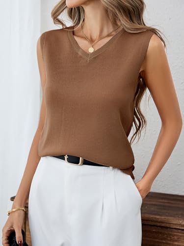 Magibag Women's Sleeveless Sweater Tank Tops 2026 Summer V Neck Ribbed Knit Tops Casual Loose Fit Tank (Large, Brown) — view 4