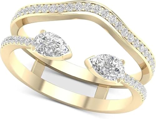 Pear & Round Cut White Diamond 14k Yellow Gold Finish Classic Anniversary Enhancer Wrap Ring Guard For Women's (8)
