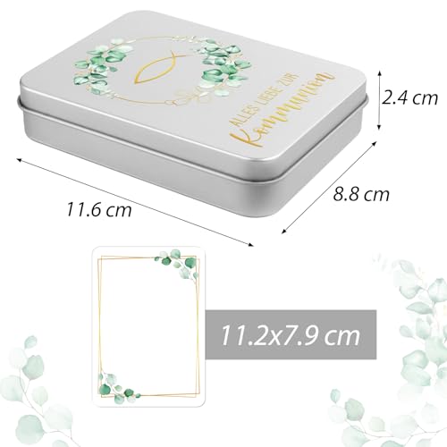 COMOOKA Alles Liebe zur Kommunion Geldgeschenk, Erinnerungsbox 115x85x22mm Kleine Metalldose mit Deckel Erstkommunion Geschenk mit Eukalyptus und Fisch Geldgeschenke Verpackung