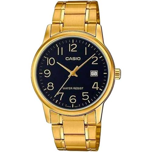 Relógio De Pulso Casio Mtp-v002 Com Corria De Aço Inoxidável Cor Dourado - Fondo Preto