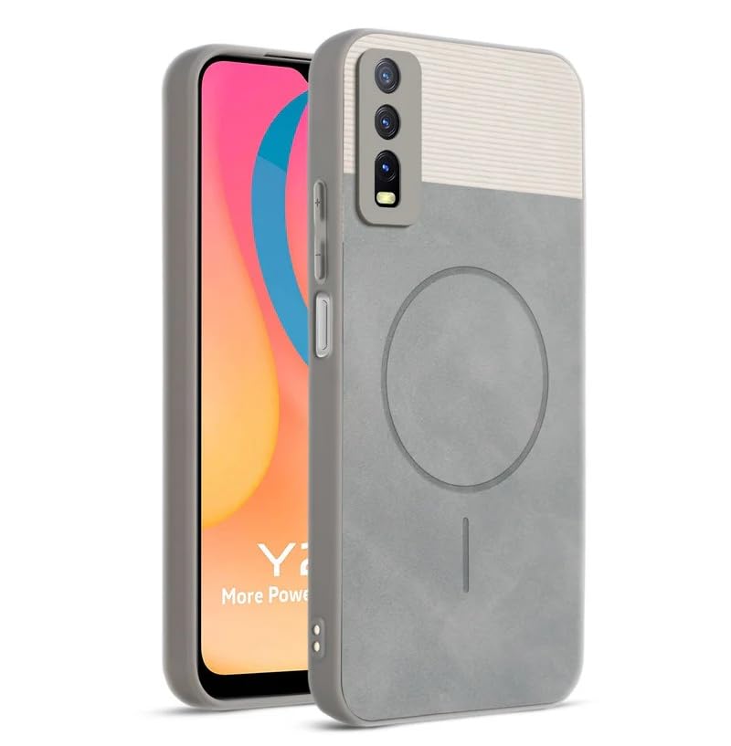 Image of Bintage CASE Dual-Leather Mac Safe Design Phone Case| Soft Touch Finish | Full Camera Protectection Back Cover Compatible for Vivo V2029 / Vivo Y20 / Y11s - White & Matelic Grey
