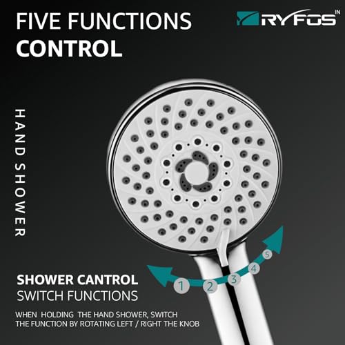 Image of India's 1st Lifetime Support Brand, R3020HS, ABS, 4-INCH, Hand Shower | 5-Function Handheld Shower For Bath | Handshower for bathroom | Multi-Function Handheld Shower | Chrome Finish