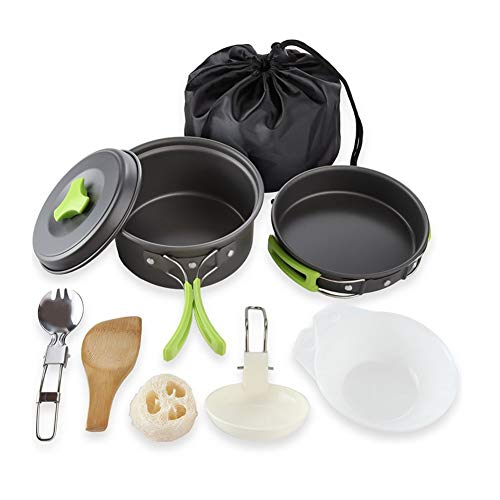 Towinle Set de casseroles de Camping pour l'extérieur et Le Camping Accessoires de Camping Portable/Camping avec Couvercle Anti-adhésif Kit Cookware pour l'extérieur Camping 1 à 2 Personnes