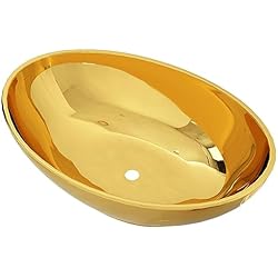 vidaXL Lavabo Sanitario Baño Servicio Casa Fregadero Piezas de Fontanería Bricolaje Instalación Decoración Aseo Grifería 45x33x13.5 cm Cerámica Dorado