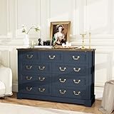 TUVC Farmhouse 9-Drawer Dresser, Rustic Wooden Chest of Drawers with Metal Handles, Wide Storage Dresser TV Stand for Bedroom, Living Room, Hallway, Dining Room (Navy Blue)