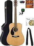 Fender CD-60S Solid Top Dreadnought Acoustic Guitar, Left Handed - Natural Bundle with Hard Case,...
