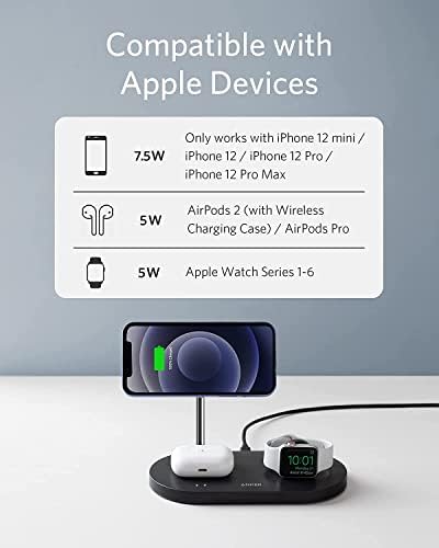 Anker Magnetic Wireless Charging Station & 20W Charger, 533 Magnetic Wireless Charger (3-in-1 Stand), 5ft USB-C Cable, For iPhone 14 Series, AirPods 3/2/Pro, Apple Watch 1-6 (Watch Cable Not Included)