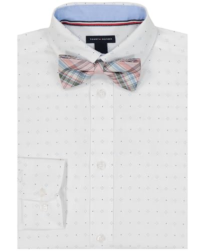 Tommy Hilfiger Boys' Long Sleeve Dress Shirt with Bow Tie, Collared Button-Down with Cuff Sleeves, White Geo Print, 12 - image 2