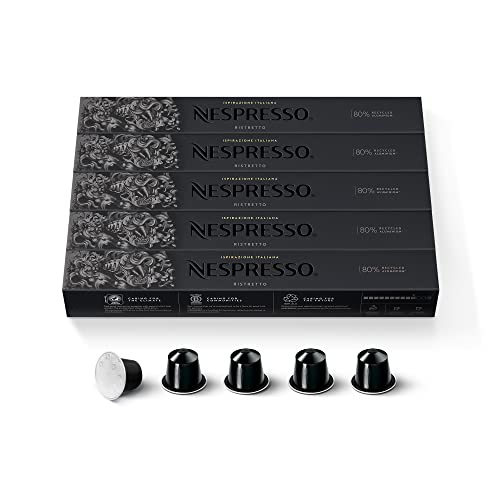 Nespresso Original Coffee Pods - 50 Inspiranzione Ristretto Capsules for Nespresso Machines. Make Espressos, Cappuccino and Macchiato at home. Made with Robusta coffee beans. Recyclable Pods