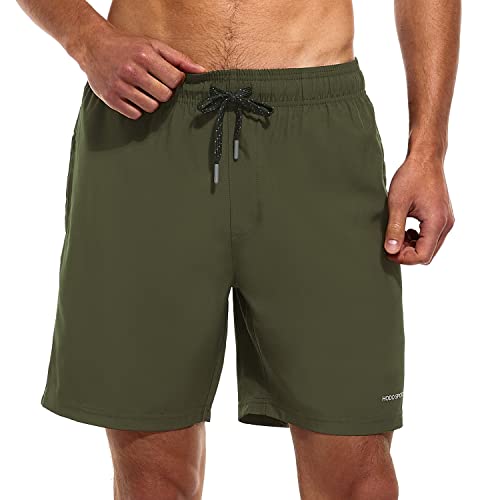 Hodosports Mens Swimsuit Trunks 7" Quick-Dry Swim Shorts With Compression Liner And Zipper Pockets (3X-Large,Army Green) #TOP1