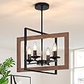 17'' Farmhouse Chandelier for Dining Room,4-Light Rustic Dining Room Light Fixture Over Table,Wood Chandelier Kitchen Island Lighting Hanging Ceiling Light for Kitchen Foyer Entryway Hallway