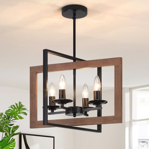 17'' Farmhouse Chandelier for Dining Room,4-Light Rustic Dining Room Light Fixture Over Table,Wood Chandelier Kitchen Island Lighting Hanging Ceiling Light for Kitchen Foyer Entryway Hallway by GZBEINI - Used condition - US$25.99