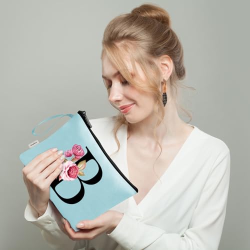 Image of Vavabox A-Z Personalized Makeup Bag, Birthday Gifts for Women Mom, Gifts for Best Friend, Bride Bridesmaid Cosmetic bag (B, Aqua)