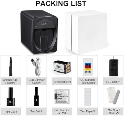 Portable Nail Printer with Metal Shell - Fast 30s Printing, WiFi Picture Upload for Home & Professional Use - Perfect for Manicures (Black)