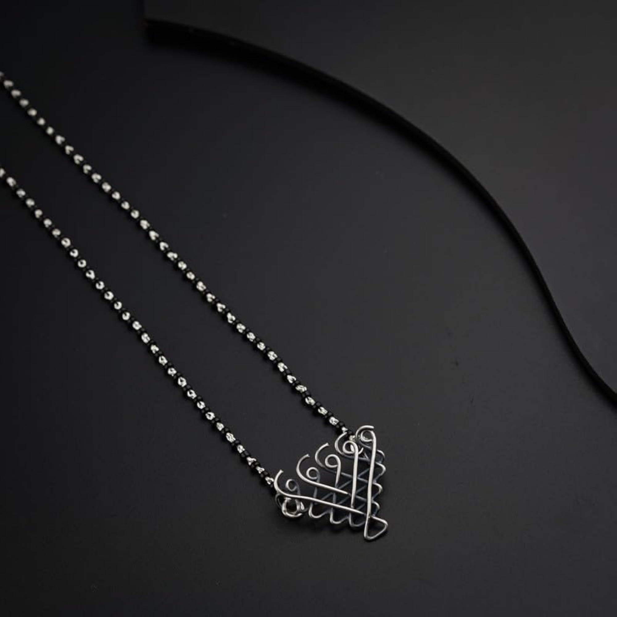 Women's 92.5 Silver Saraswati Mangalsutra, Handmade Temple-Inspired