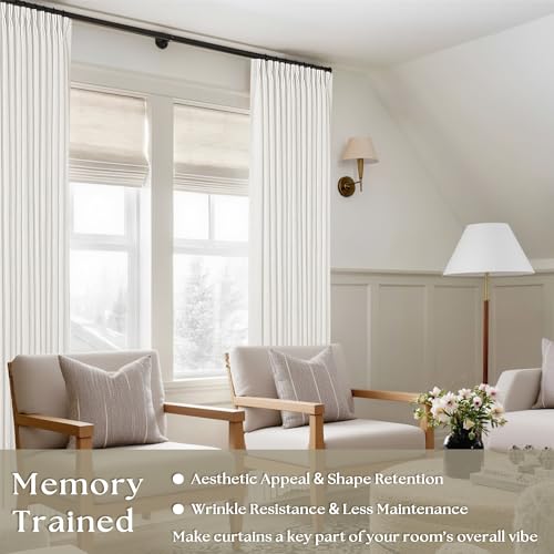 120 Inch Curtains 2 Panels Set High Ceiling Tall Curtains for Living Room Pinch Pleated with Hooks Rings Back Tab Bohemian Semi Sheer Drapes Cottage Long Large Window Drapes 120 Length Beige White by TWODRAPES - Image 7