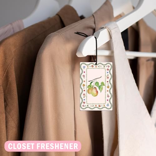 Image of Vintage Cottagecore Fruit Car Air Freshener 4Pcs, Orange Pear Pomegranate Lemon Air Freshener for Car Interior Closet Drawer Books, Fruits Car Mirror Decor Hanging
