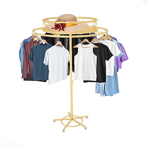 Zouxikou Adjustable Round Garment Rack With Topper - Rotating Clothes Display For Hanging Apparel - Portable Clothing Shelf For Retail And Home Use #TOP4