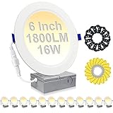 12 Pack LED Recessed Lighting 6 Inch with Junction Box, 1800LM 16W 200W Eqv, Ultra Thin Ceiling Canl