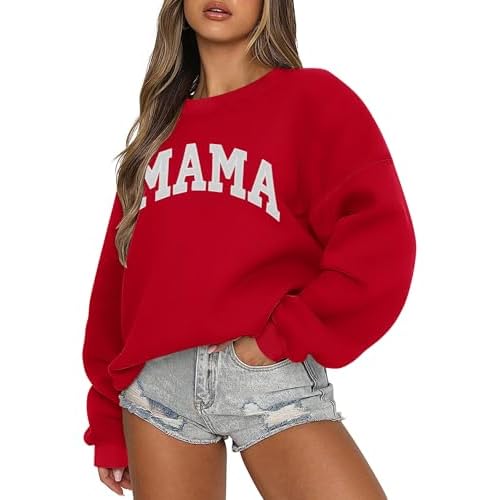 LOMON Crewneck Sweatshirt for Women Casual Oversized Pullover Hoodies Long Sleeve Fleece Tops Sweater Red Letter 3X-Large