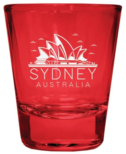 R and R Imports Sydney Australia Souvenir Engraved Full Color 2oz Shot Glass Red Single