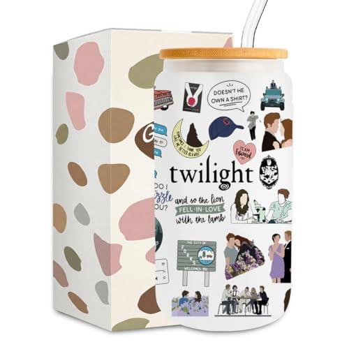 Twilight Merch Vampire Lover Iced Coffee Cup Edward's Girl Gift Movie Inspired Gifts Forks Washington Twilight Gifts for Movie Fans Teen Girls Women 16 oz Coffee Glass Cup with Lid Straw