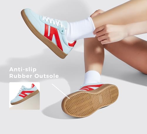 Image of LUCKY STEP Women Retro Gum Sole Fashion Sneakers | Genuine Leather Classic Tennis Skate Walking Shoes Anti Slip Trainers