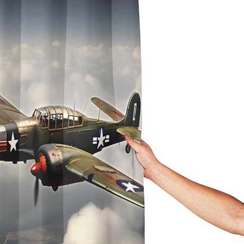 Rideau de douche avion Seconde Guerre mondiale polyester imperméable 183x183 avec 12 œillets