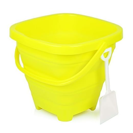 Packable Pails - Collapsible Silicone Beach Sand Bucket [5 Liter] with Handle + Shovel | Easter Basket, Travel, Camping, Fishing, Outdoors, Water, Gardening, Cleaning, Car wash (Yellow)