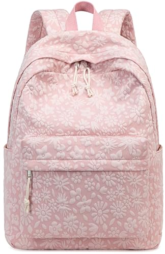 Mochila escolar para meninas adolescentes, mochilas para laptop de veludo cotelê e ensino fundamental, Corduroy Floral 203, Medium