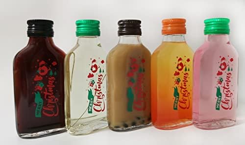 DIAH DO IT AT HOME Glass Flask Bottle 100 ml Screen Printing Merry Christmas with Screw Cap Lid for Filling it Yourself (10 x Clear Merry Christmas Bottle + RED Screw Caps)