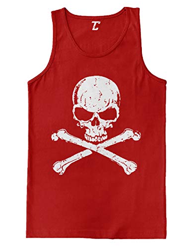 Skull and Crossbones - Badass Men's Tank Top (Red, Medium)