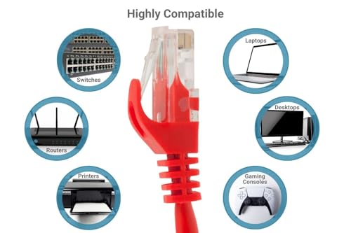 Cable de red Cat6 UTP patch cord 10 ft rojo RJ45 miniatura 7