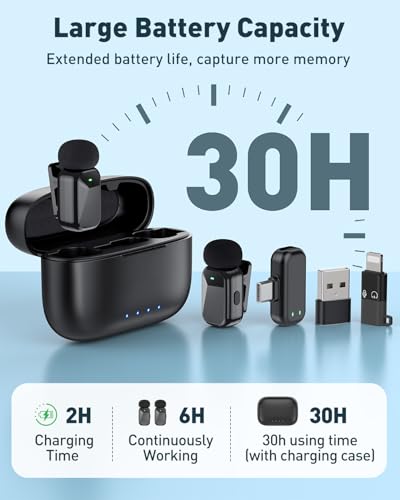 Image of PoP voice Mini Wireless Lavalier Microphone for iPhone 15 /16 /17 & Android, Lapel Mic with Noise Reduction, 30H Battery Life with Charging Case, Lav Mic for iPhone Vlogging, Video Recording, Podcast
