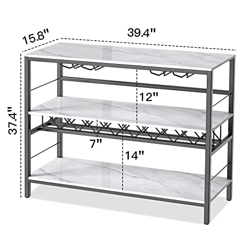 Cozy Eagle White Coffee Bar Cart, Bar Carts For The Home, Coffee Bar Cabinet With Storage And Wine Rack, Mini Coffee Bar Table For Home And Kitchen, Liquor Buffet Cabinet 39.4 Inch Marble White #TOP2