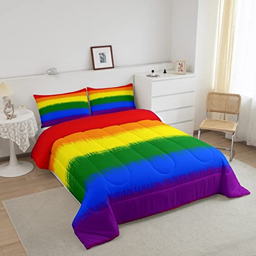 Feelyou Rainbow Bedding Set Colorful Rainbow Comforter Set for Kids Boys Girls Multicolor Comforter Ultra Soft Quilt Set 1 Comforter Set with 1 Pillowcase Twin Size