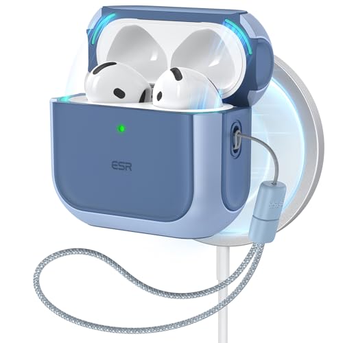 Estojo ESR para AirPods 4, compatível com AirPods de 4ª geração (2024) (USB-C), compatível com MagSafe, proteção contra quedas, com cordão, tampa magnética, série Orbit Hybrid, azul