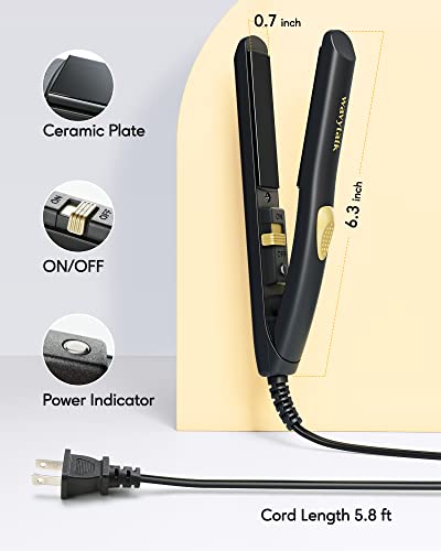 Wavytalk Mini Flat Iron For Short Hair, Dual Voltage Travel Flat Iron - 0.7 Inch Small Flat Irons For Curls Bangs, Worldwide Use Tourmaline Ceramic Mini Portable Straightener With Heat Resistant Pouch #TOP1
