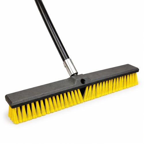 EDS 18'' Commercial Garden Broom Heavy Duty Outdoor Yard Brush with Stiff Bristles & Long Stainless Steel Handle Hard Broom for Patio Driveway Deck Lawn Garage & Warehouse Cleaning