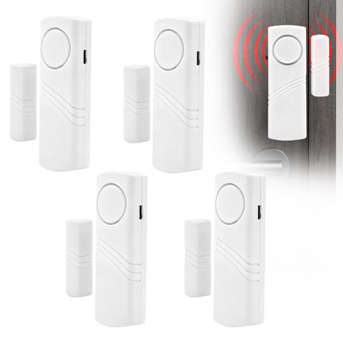 4 Pack Wireless Window Alarm Sensors & Door Alarm Sensors, Home Security System with Magnetic Contact for House Office Shed & Kids Safety, Easy Install Window Alarms for Security and Door Alarm Sensor