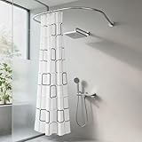 PBTERDTF Duschvorhangstange U Form Edelstahl Duschvorhangstange Ohne Bohren 90-130 cm Verstellbare Ausziehbar Duschstange Dusche Vorhangstange Ecke für Dusche Badewanne Badezimmer