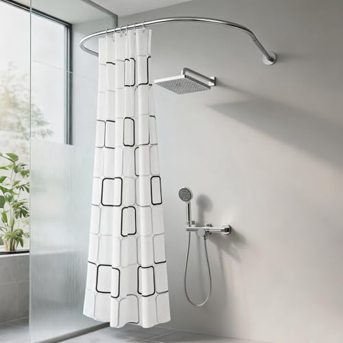 PBTERDTF Duschvorhangstange U Form Edelstahl Duschvorhangstange Ohne Bohren 90-130 cm Verstellbare Ausziehbar Duschstange Dusche Vorhangstange Ecke für Dusche Badewanne Badezimmer