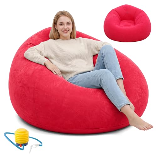 Sifxouped Sofá Inflable, Sofá Inflable Portátil con Bomba de Aire, Tumbona Inflable para Camping, Playa y Piscina, Adecuado para Niños, Adultos y Familias (Rojo)