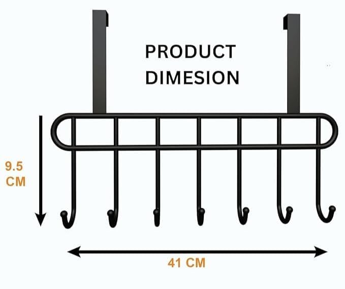 Image of Kundi Multi-Functional Over-the-Door Hook Hanger Rack - Heavy-Duty Steel Wall Hook Organizer with 7 Hooks for Clothes, Towels, Kitchen & Bathroom (Black)
