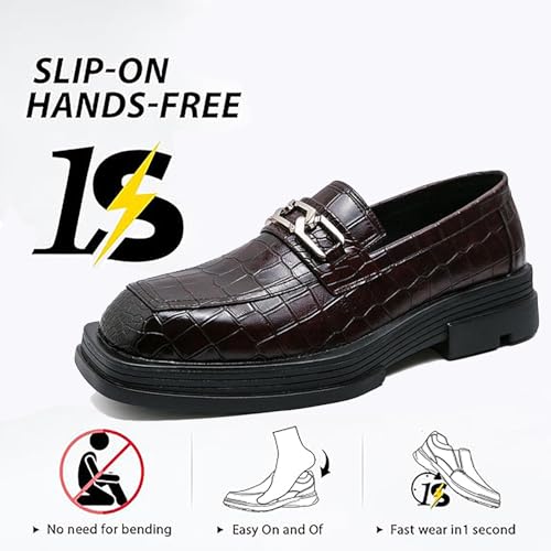 Men's Leather Crocodile Printed Square Toe Loafers with Chain Decor Retro Comfort Platform Non-Slip Slip-ON Dress Business Shoes for Work Party Causal Walking Driving Shoes3