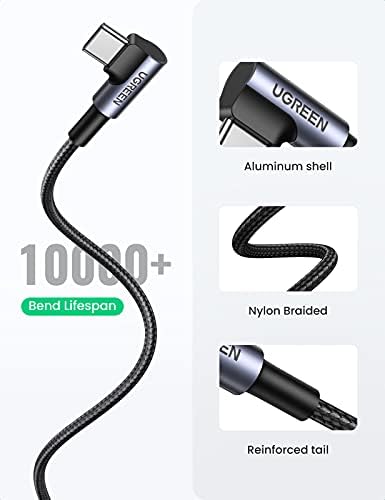 UGREEN USB C Cable 90 Degree 3A Right Angle Type C Charger Cable Fast Charging Compatible with Galaxy S22 S21 Ultra, Mi 11 12, Pixel 6 5, Huawei P50 P40 Pro, Switch, PS5 (0.5M)