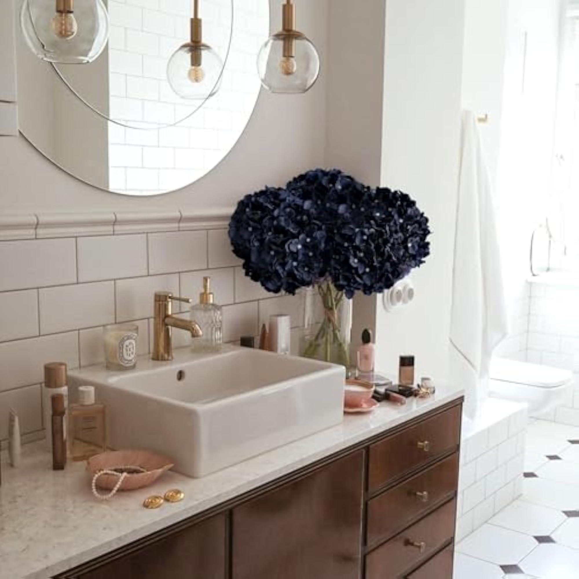 Dark Navy Blue Silk Hydrangea Flowers for DIY Decor