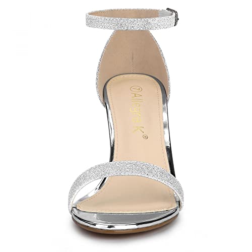 Allegra K Allegra K Women's Glitter Ankle Strap Chunky Heels Sandals Silver 6 M US