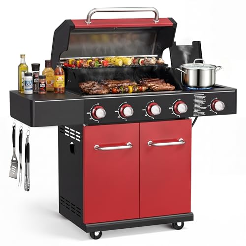 HUGROVE 4-Burner Liquid Propane Gas Grill with Clear-View Window, 56,000...